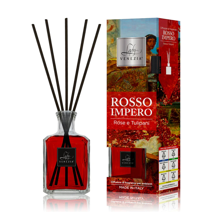 Diffusore Ambiente Cubo "Rossi D'autore" con Bastoncini - 4 Fragranze - 250 ml