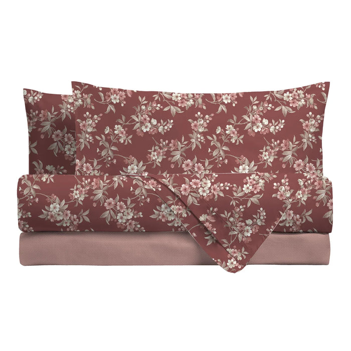 Completo Letto in Cotone Matrimoniale Amber Burgundy