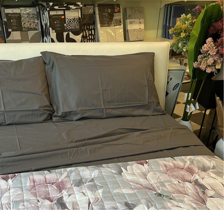 Completo Letto in Cotone Matrimoniale Maxi Tinta Unita Grigio Antracite