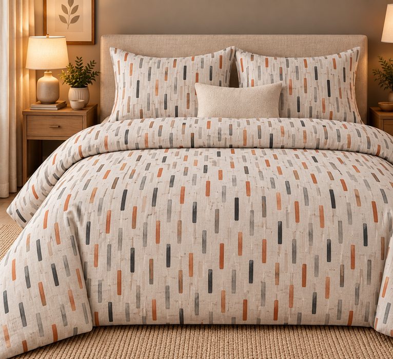 Completo Letto in Flanella Matrimoniale Victor Nero/Grigio/Caramello