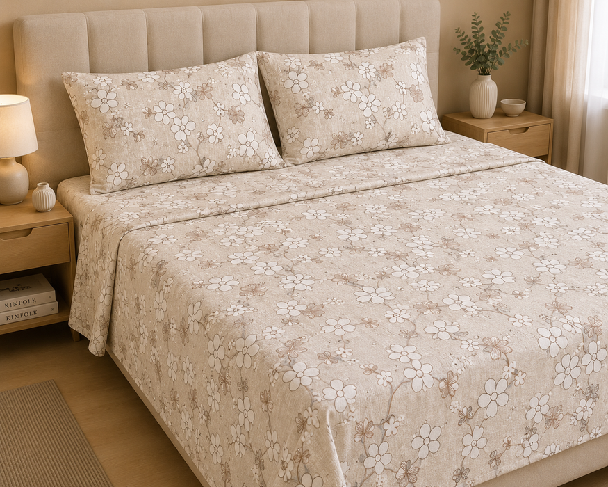 Completo Letto in Cotone Matrimoniale Thune Beige