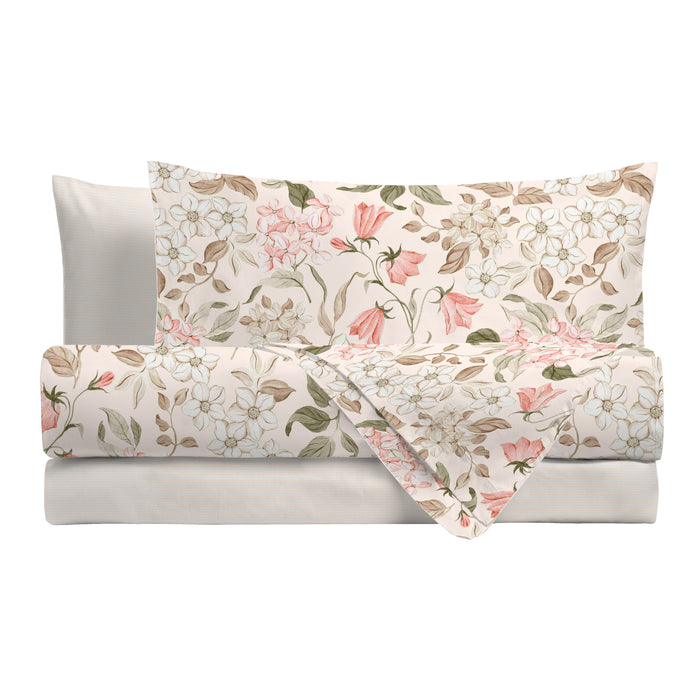 Completo Letto in Cotone Piazza e Mezza Blair Crema