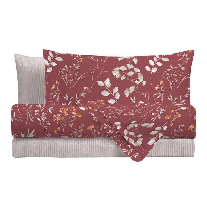 Completo Letto Bohquet Burgundy in Cotone Piazza e Mezza