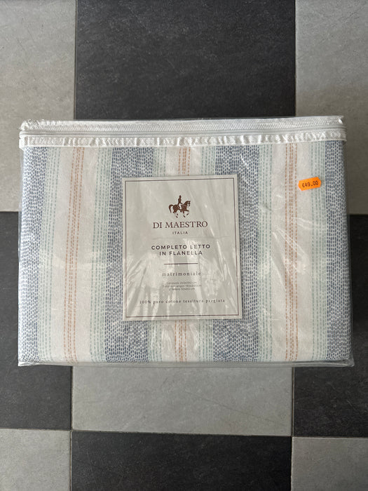 Completo Letto in Flanella Matrimoniale Vegas Blu/Azzurro/Caramello