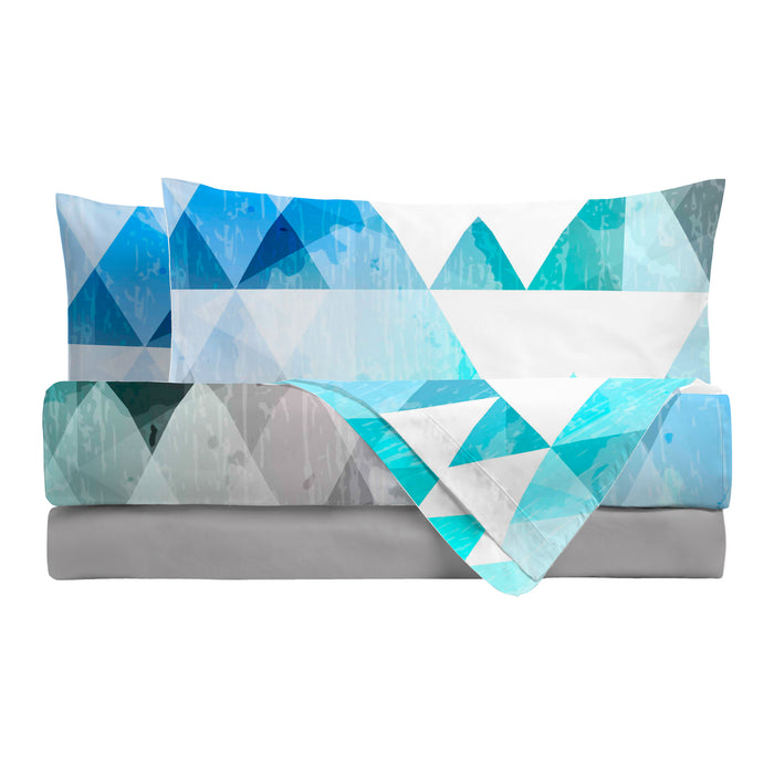 Completo Letto Copriletto Matrimoniale in Stampa Digitale Dalton Blu