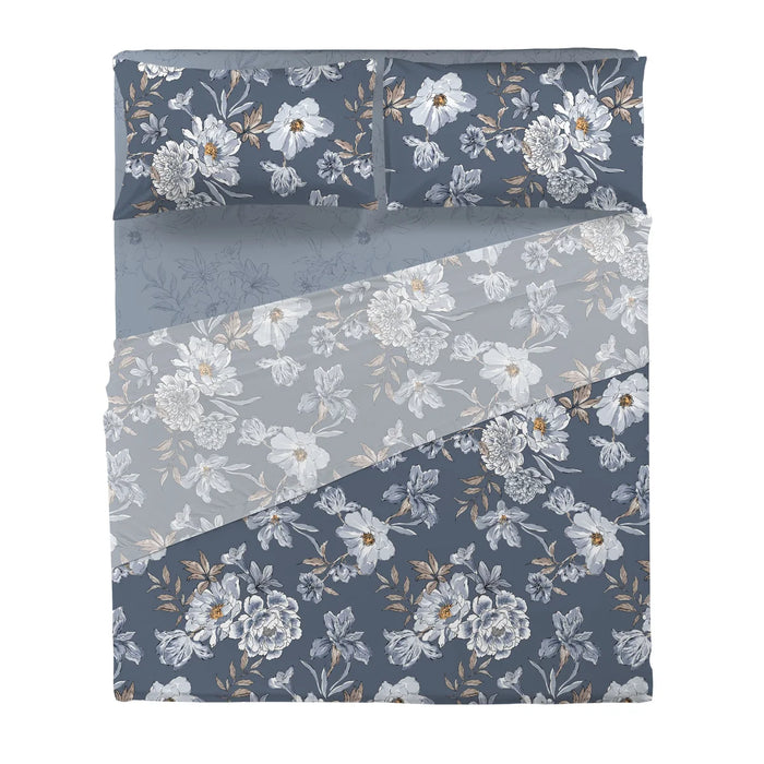 Completo Letto in Cotone Matrimoniale Julienne Blu