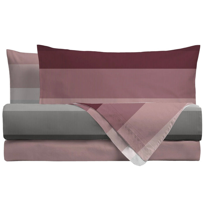 Completo Letto Kenneth Burgundy in Cotone Matrimoniale