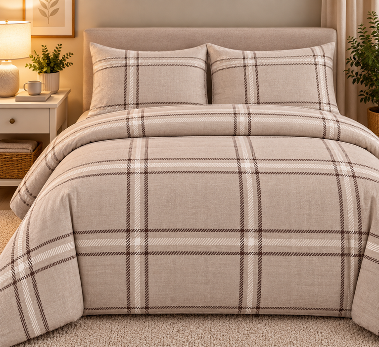 Completo Letto in Flanella Matrimoniale Mayson Beige