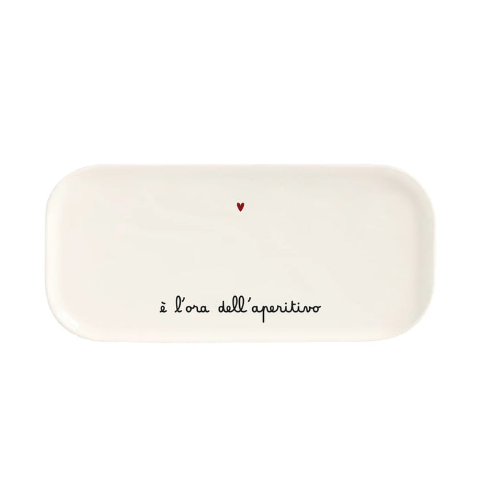 Piatto Rettangolare in Gres "E' l'ora dell'Aperitivo" 31x15cm