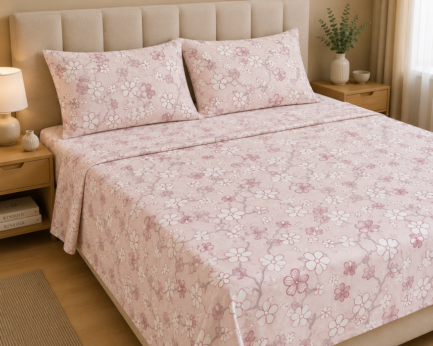 Completo Letto in Cotone Matrimoniale Thune Rosa