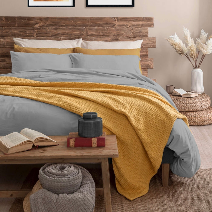 Parure Copripiumino in Cotone Matrimoniale Tinta Unita Grigio Perla