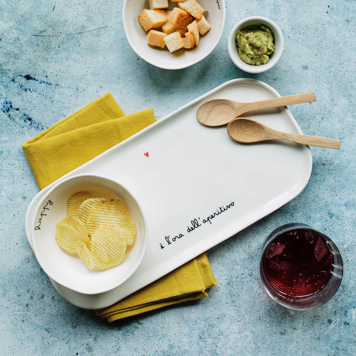 Piatto Rettangolare in Gres "E' l'ora dell'Aperitivo" 31x15cm