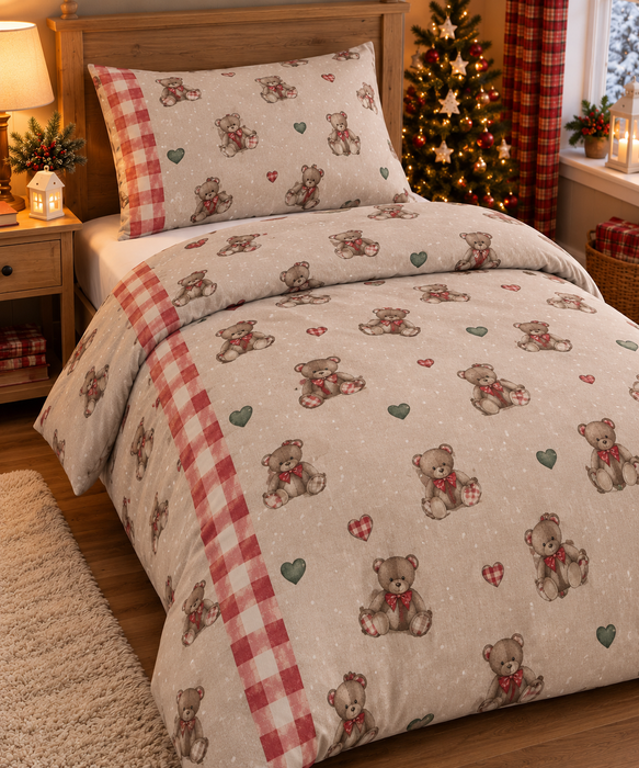 Completo Letto in Cotone Singolo Orsetti Rosso