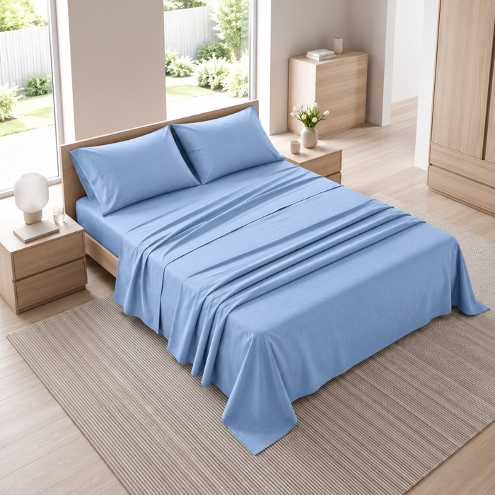 Completo Letto Matrimoniale Tinta Unita Azzurro
