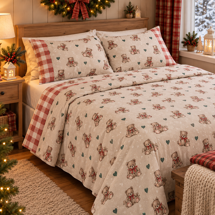 Completo Letto in Cotone Matrimoniale Orsetti Rossi
