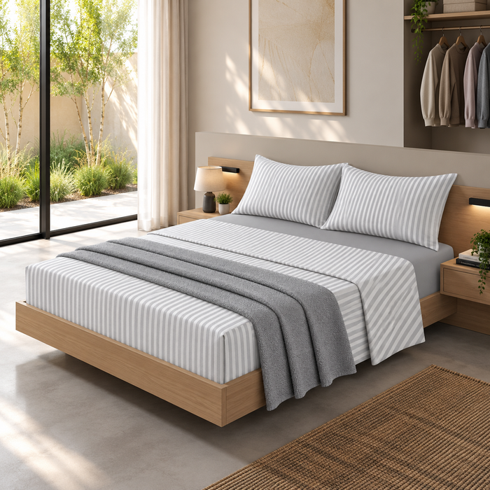 Completo Letto in Cotone Matrimoniale Tweed Grigio