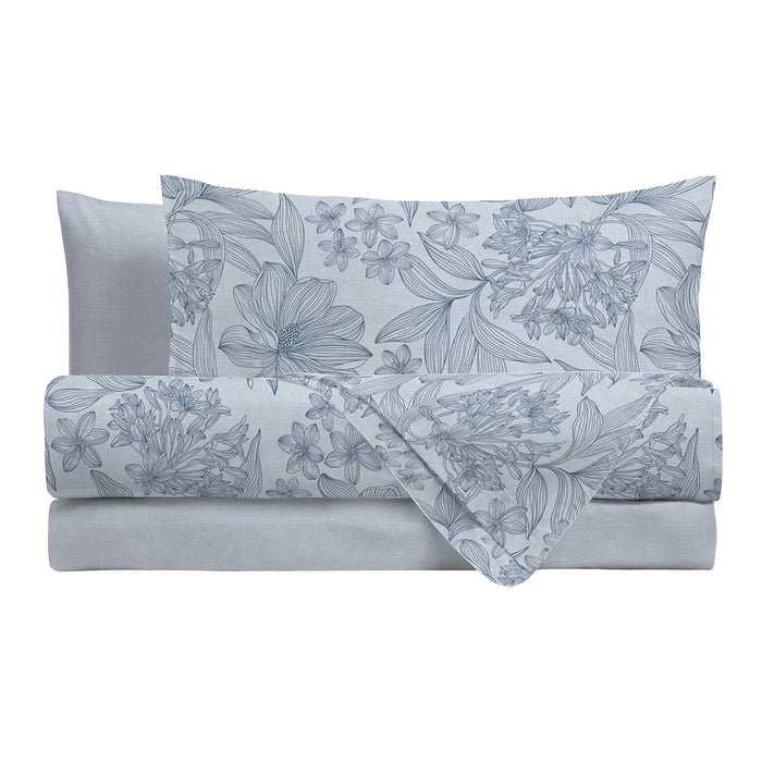 Completo Letto in Cotone Matrimoniale Alina Azzurro