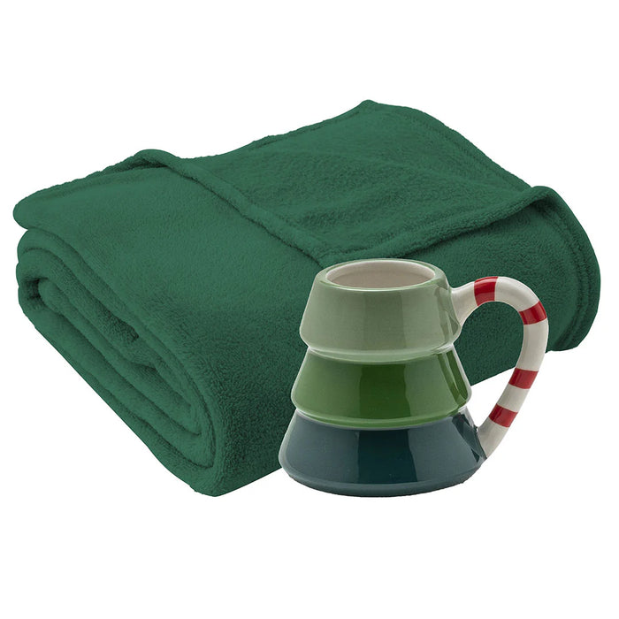 Set Regalo Coperta 120x160cm + Tazza Albero Di Natale