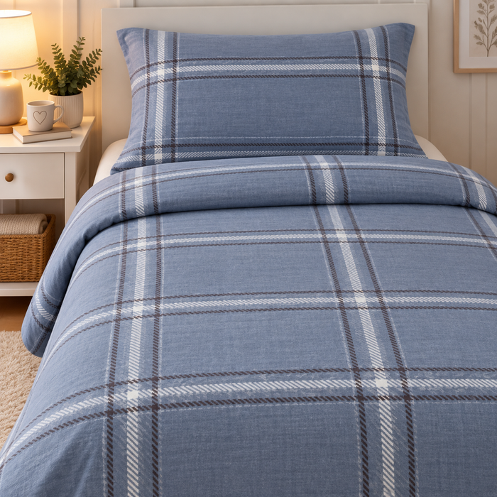 Completo Letto in Flanella Singolo Mayson Azzurro