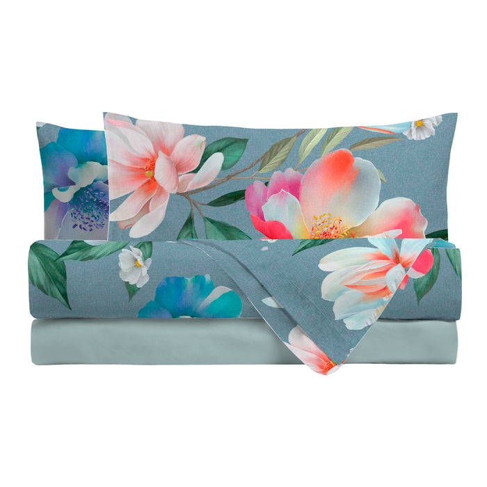 Completo Letto Copriletto Matrimoniale in Stampa Digitale Jules Blu