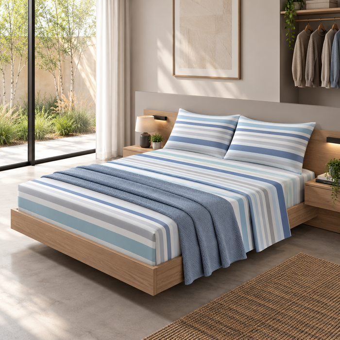 Completo Letto in Cotone Matrimoniale Romeo Azzurro