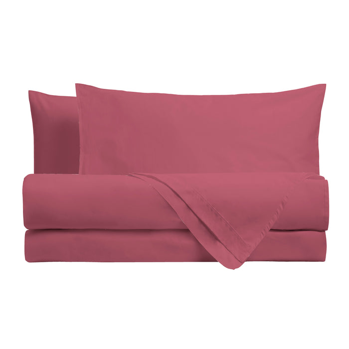 Completo Letto in Cotone Matrimoniale Maxi Tinta Unita Fuxia