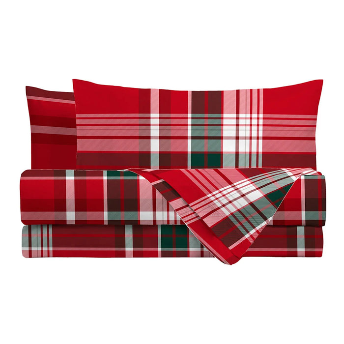Completo Letto in Cotone Singolo Tartan Espen Rosso