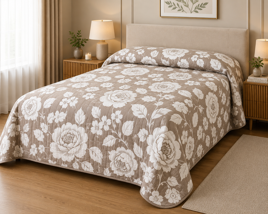 Trapuntino Matrimoniale Rose Beige