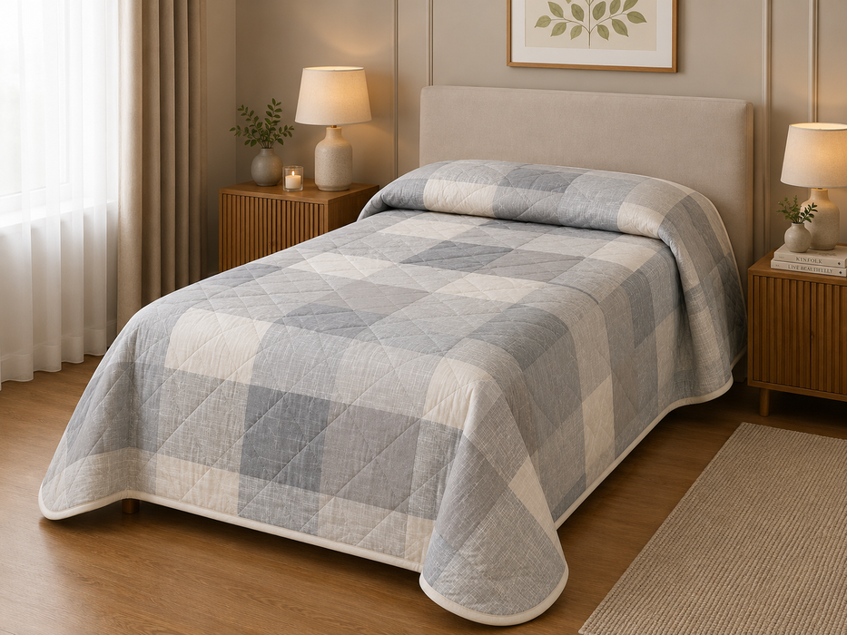Trapuntino Piazza e Mezza Check Grigio/Beige