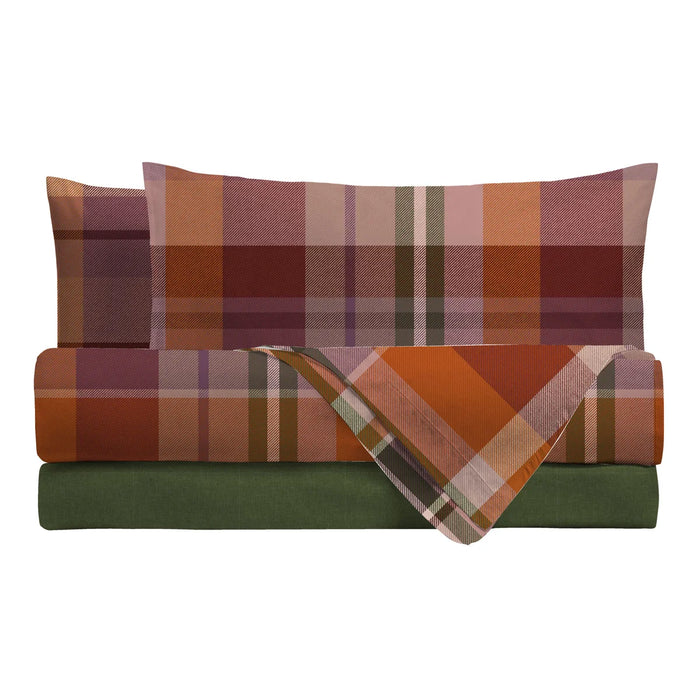 Completo Letto in Cotone Matrimoniale Ralph Verde/Ruggine/Viola