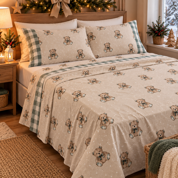 Completo Letto in Cotone Matrimoniale Orsetti Verde