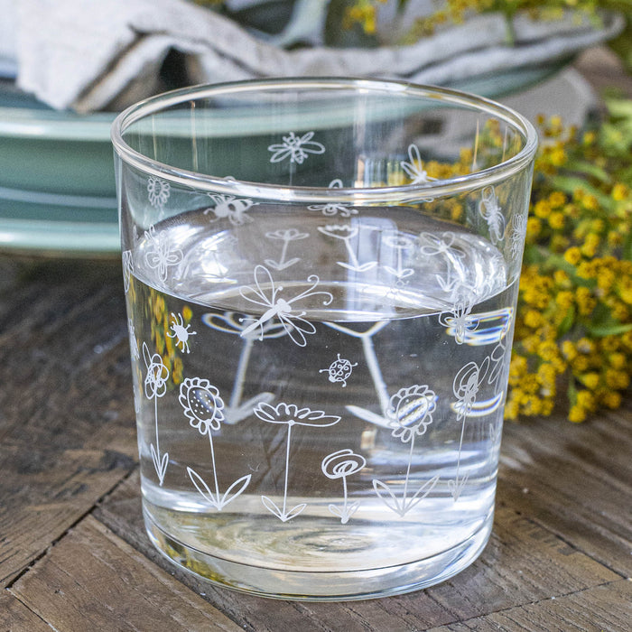 Bicchiere in Vetro "Fiori e Api"