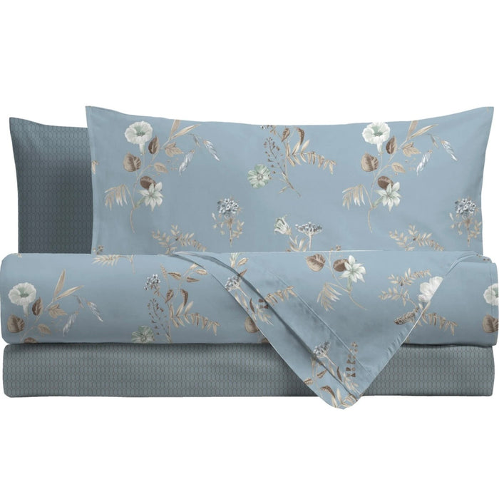 Completo Letto Meredith Azzurro in Cotone Matrimoniale