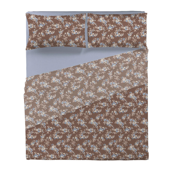 Completo Letto in Cotone Matrimoniale Amber Azzurro/Marrone
