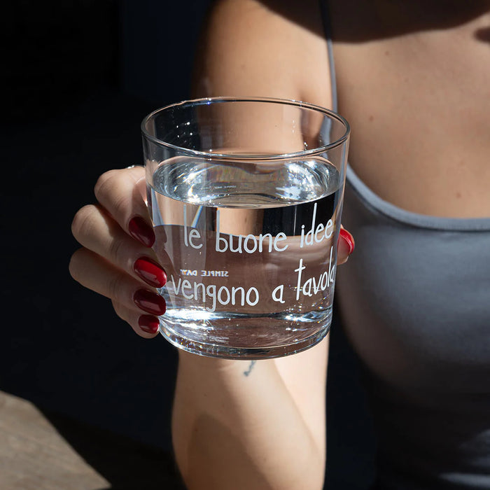 Bicchiere in Vetro "Le Buone Idee Vengono a Tavola"