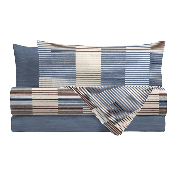 Completo Letto in Cotone Matrimoniale Gylbert Blu