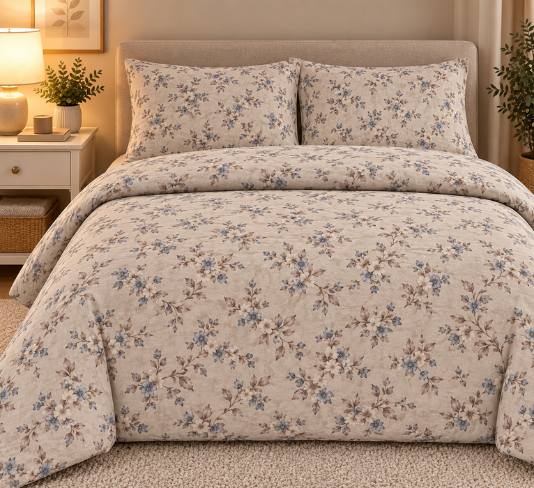 Completo Letto in Flanella Matrimoniale Amber Beige