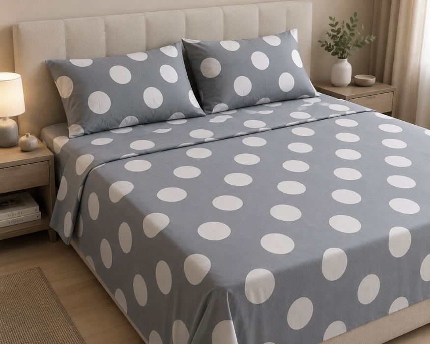 Completo Letto in Cotone Matrimoniale Pois Grigio
