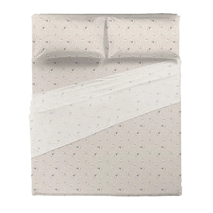 Completo Letto in Cotone Matrimoniale Gnomi Beige