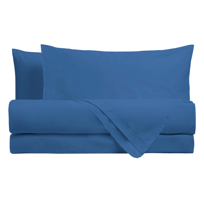Completo Letto in Cotone Matrimoniale Maxi Tinta Unita Blu Cobalto