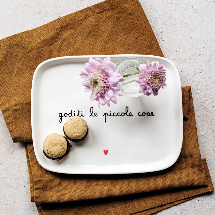 Piatto Rettangolare in Gres "Goditi le Piccole Cose" 20x15.5cm
