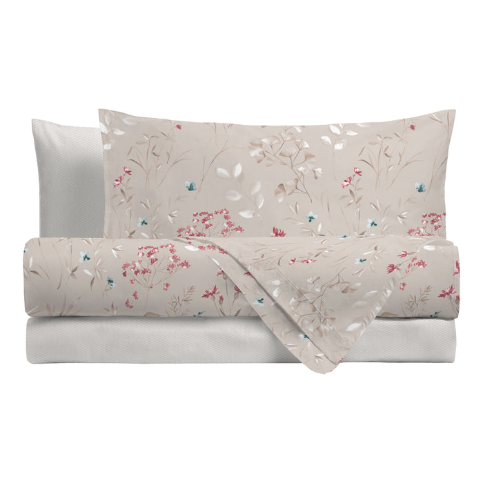 Completo Letto Bouquet Beige in Cotone Singolo