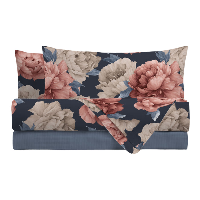 Completo Letto Matrimoniale Peony Blu