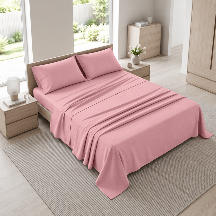 Completo Letto Matrimoniale Tinta Unita Rosa