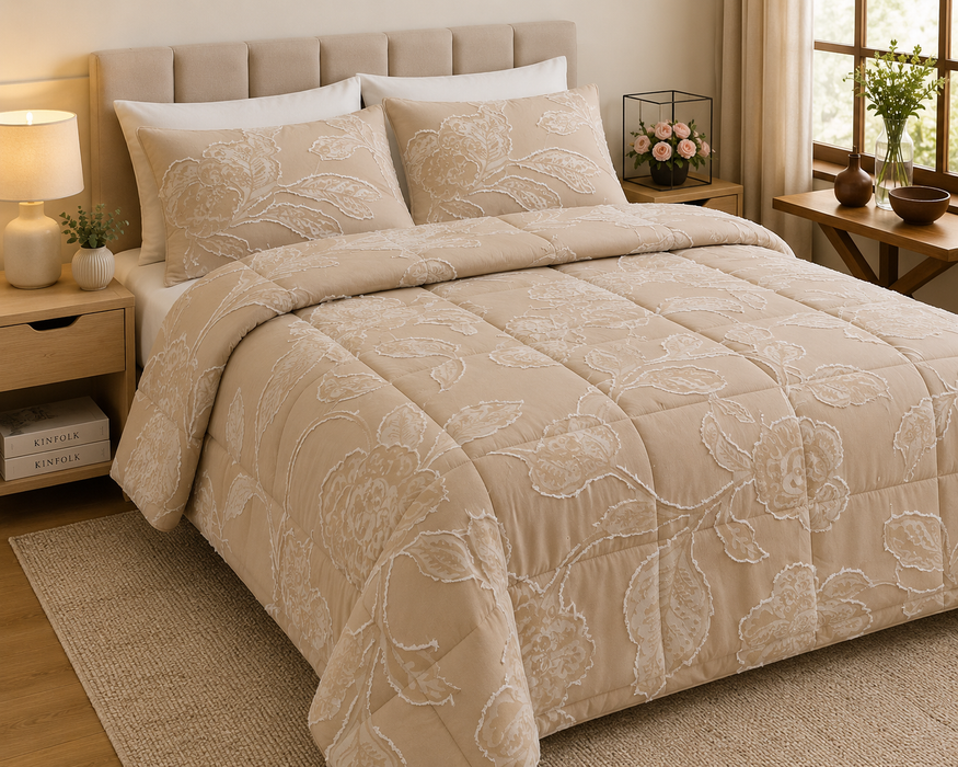 Trapuntino Matrimoniale Gerbera Beige
