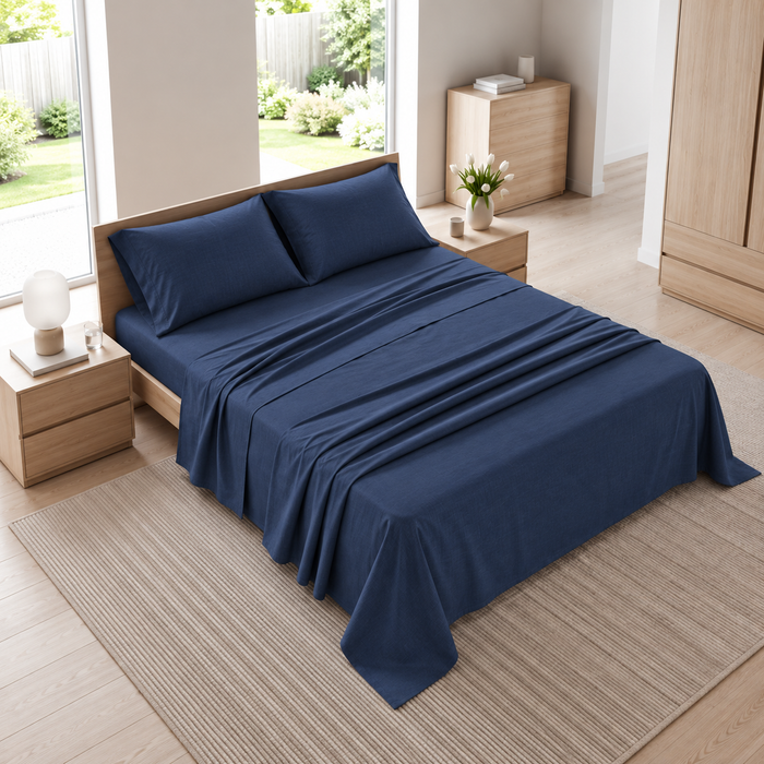 Completo Letto Matrimoniale Tinta Unita Blu