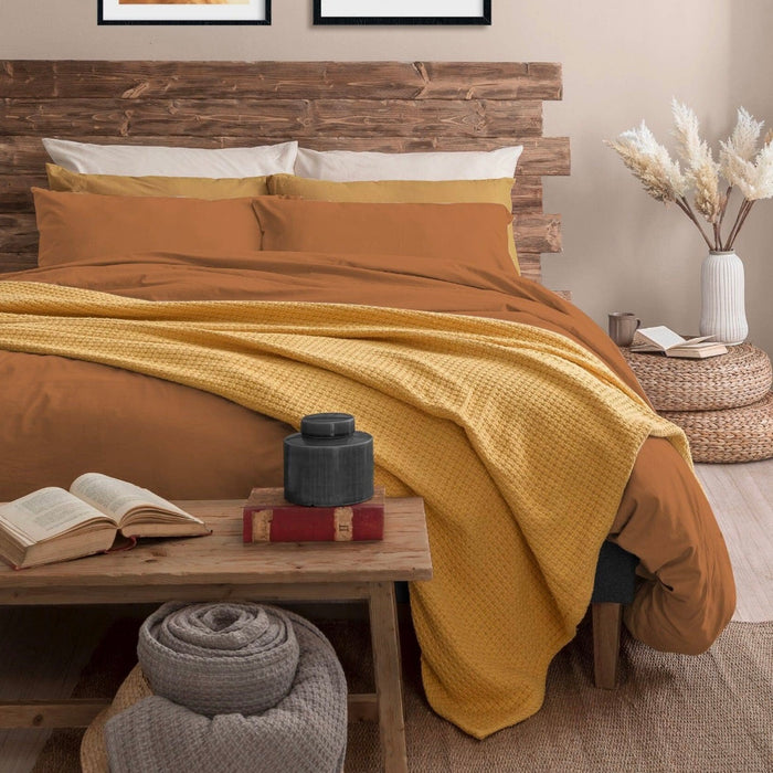 Parure Copripiumino in Cotone Matrimoniale Tinta Unita Arancione