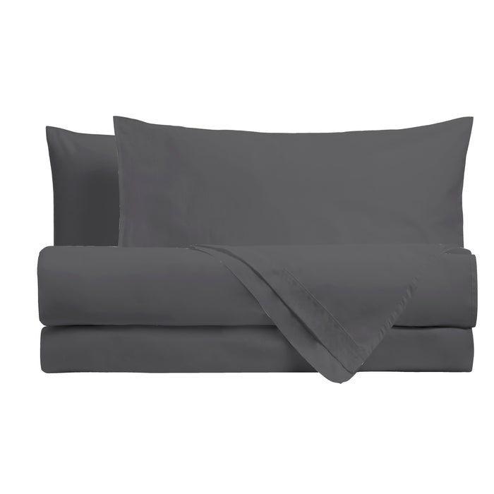 Completo Letto in Cotone Matrimoniale Maxi Tinta Unita Grigio Antracite