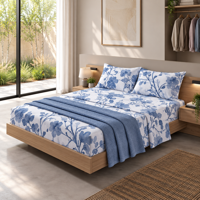 Completo Letto in Cotone Matrimoniale Tosca Blu