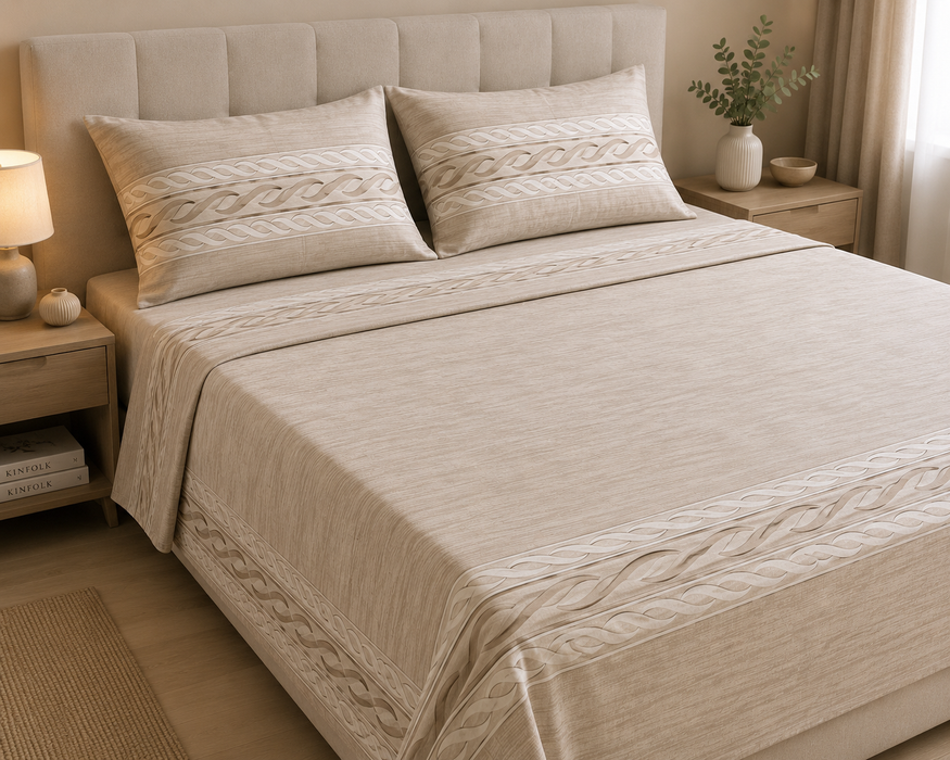 Completo Letto in Cotone Matrimoniale Madame Beige